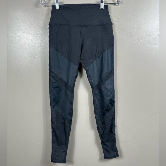 Alo Yoga Sheila Sheer Mesh Panel High Waisted Leggings Pant Steel Blue - Small - Picture 1 of 4